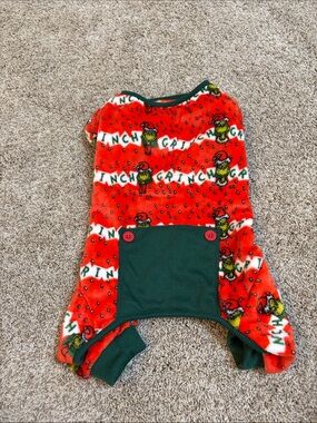 The Grinch Dog Outfit Red Fleece Top with Green Pocket